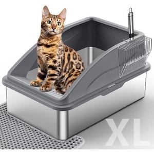 XXXXL Stainless Steel Cat Litter Box with High Sides, 29" x 21" x 14" Extra Large Cat Litter Box for Big Cats and Overweight Cats High Sides Non-Stick Easy to Clean.