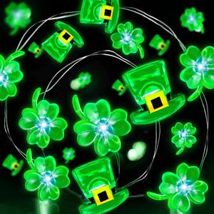 Timer - St Patricks Day Decorations Shamrocks Leprechaun Hat Lights 10FT 40LED Green Lucky Clover Fairy String Lights Battery Operated Irish St. Patrick's Day Decor Indoor Outdoor Home Bedroom Party