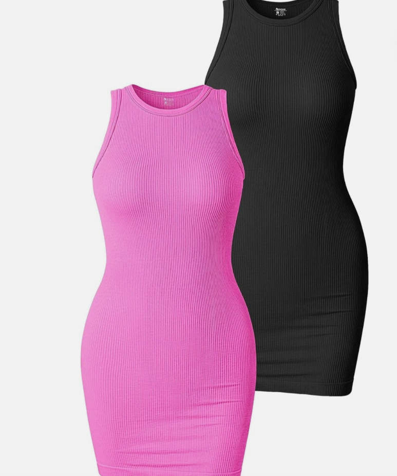 OQQ Women's 2 Piece Dress Sexy Ribbed Halter Neck Fashion Split Tank Tops Dresses Black Candypink XL OQQ Women's 2 Piece Dress Sexy Ribbed Halter Neck Fashion Split Tank Tops Dresses Black Candypink XL