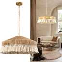 ADCTHOME Rattan Pendant Light Fixture, 3-Lights Boho Hanging Light Fixture,Hand-Woven Wicker Flush Mount Hanging Lamp, Adjustable Chandelier for Kitchen Island Dining Room Living Room Hallway