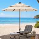 10ft Patio Umbrella, 3-Tier Vented Outdoor Table Umbrella with 8 Sturdy Fiberglass Ribs, Windproof Market Umbrella with Push Button Tilt and Crank, UV Protection for Deck, Pool, Creamy White