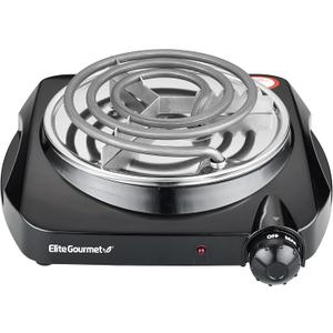 Elite Gourmet ESB301C Countertop Single Coiled Burner, 1100 Watts Electric Hot Plate, Temperature Controls, Power Indicator Lights, Easy to Clean, Black
