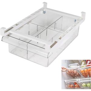 YekouMax Fridge Drawer Organizer, Refrigerator Organizer Bins, Pull Out with Handle, Shelf Holder Storage Box, Clear Container for Food, Drinks, Fit for Fridge Shelf Under 0.6" (1 Pack Medium)