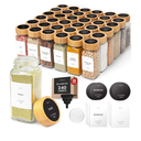 FINESSY Glass Spice Jars with Label with Bamboo Lids 36 Pack Set, 4oz Empty Clear Glass Spice Bottles with Shaker Lids, Airtight Kitchen Seasoning Organizer Jars, Herb Seasoning Containers with Labels