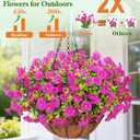 Yastouay Artificial Hanging Flowers for Outdoors, Fake Hanging Plants with Baskets, UV Resistant Hanging Flowers Fake Flowers for Outdoors Porch Patio Garden Spring Summer Decor(Purple Red)