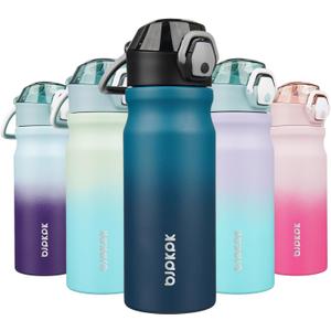 BJPKPK 18oz Insulated Water Bottle with Straw Stainless Steel Double Wall Water Bottles BPA Free Leak Proof Thermal Flask with Lockable Flip Lid and Soft Silicone Spout,Indigo Black