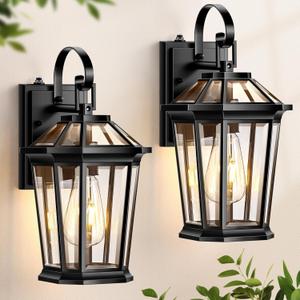 VIANIS Dusk to Dawn Outdoor Wall Lighting, Exterior Light Fixture Wall Mount for House Front Porch Light, Black Anti-Rust Aluminium Modern Outside Coach Lantern with Tempered Glass Shade for Garage (Standard 2-Pack)