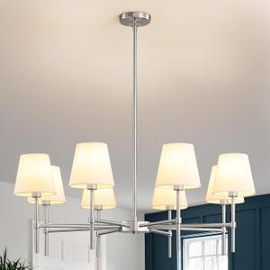 Dining Room Chandeliers Light - Modern Brushed Nickel Chandelier, 8-Light Metal Farmhouse Dining Room Light Fixture, E26 Hanging Pendent Lighting for Kitchen, Living Room, Foyer, Entrance