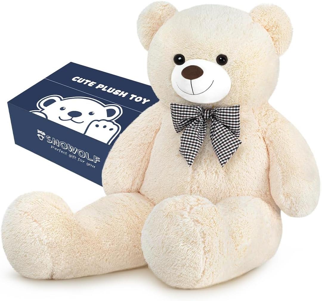 SNOWOLF Giant White Teddy Bear 47" Stuffed Animals Plush Toy, 4 Feet Cute Life Size Big Soft Bear for Boy Girl Birthday Valentine Mother's Day, 120 CM, 5 LBs