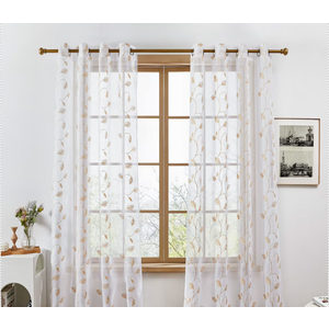 Deconovo Light Filtering Sheer Curtains with Embroidered Leaf Grommet Panels 52*84inch