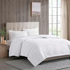 Madison Park Windom Down Alternative Comforter, Premium 3M Scotchgard Moisture Wicking Treatment, Lightweight and Soft Bed Cover For All Season, Diamond Quilt White Twin/Twin XL