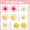 SUNBEAUTY Honeycomb Paper Flower Decorations Daisy Tissue Paper Pom Poms Hanging Pink White Yellow Honeycomb Flower Decorations for Spring Summer Wall Birthday Wedding Backdrop Garden Classroom