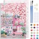 2 x TLIOBLO Pink Landscape Paint by Numbers Kits with Frame for Adults Beginners, DIY Cherry Blossom Tree Painting by Numbers on Canvas for Home Wall Decor Gifts 20x30cm