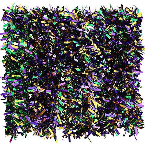 BBTO 6 Pcs 39.4 ft Mardi Gras Tinsel Garland Decoration Metallic Festooning Garland Purple Gold Green Streamers Hanging Glitter Fringe Tinsel for Mardi Gras Carnival Party New Year Decor, Set of 2