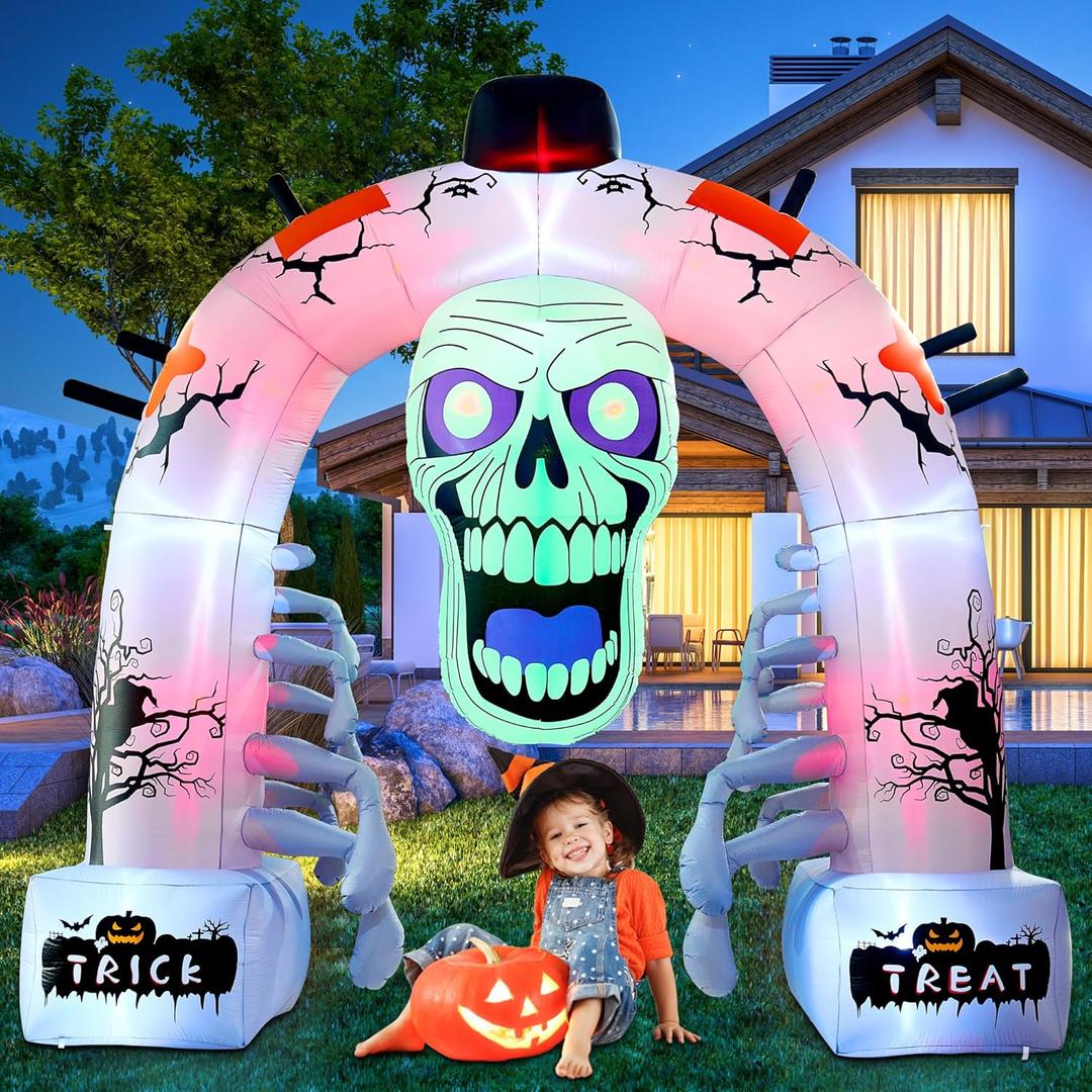 12 FT Halloween Inflatables, Scary Skeleton Archway Halloween Inflatable Outdoor Decoration, Build-in LEDs Spooky Blow Up Yard Halloween Arch for Decor Outside Holiday Party Garden Lawn