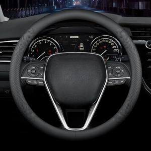 LKWLIKEI Nappa Premium Leather car Steering Wheel Cover, Non-Slip, Breathable, Universal 15 inches, Black.