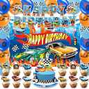 42 Pieces Hot Cars Birthday Decorations Race Car Banner, Cake Toppers, Balloons, Backdrop Party Supplies for Baby Shower Wheels Birthday Party Decorations