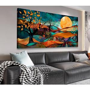 VEAEE Abstract Mountain Wall Art,Mid-Century Modern Canvas Prints,Boho Wall Decor,Moon Nature Artwork Watercolor Landscape Painting for Bathroom Bedroom Living Room Home Decor Framed 20"x40"