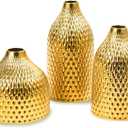 Ceramic Vase Set - 3 Small Vases, Luxurious Home Decor, Great for Centerpieces; Ideal Shelf Dcor, Table Dcor, Bookshelf, Mantle, Entryway- Gold