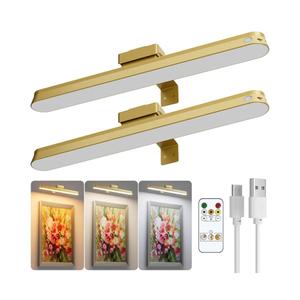 Picture Lights for Wall Battery Operated,2-Pack 16in Magnetic Rechargeable Cordless Picture Light with Remote,Dimmable,Timer Painting Light,Art Display Light for Picture Frame Artworking Portrait,Gold