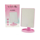 Verybella Make-Up Mirror for Table Colour Pink LED Lights Adjustable Turn On Touch Turn and Tilt up to 180 Degrees Size 6 x 10 in, White.