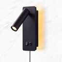 LED Reading Wall Lights for Bedroom, Backlight Night Wall Lamp, Plug in Cord Adjustable Wall Sconces, Book Reading Lamps, Backlight 3W+12W 3000k Warm Wall Light (Black)