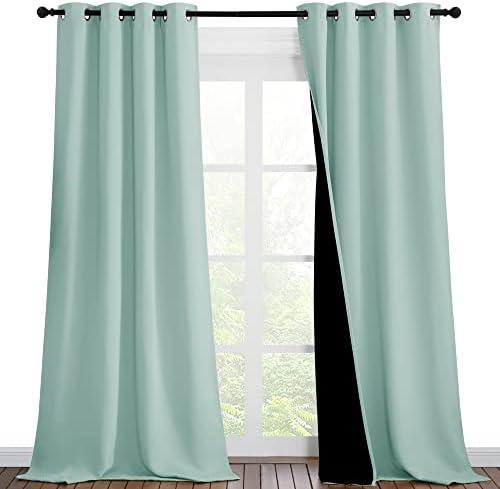 NICETOWN Aqua Blue Blackout Curtains 90 inches Long, Full Light Blocking Drapes with Black Liner for Nursery, Thermal Insulated Draperies for Hall, Villa (2 Pieces, 46" Wide Each Panel)