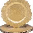 MAONAME 13" Gold Charger Plates Set of 8, Round Reef Chargers for Dinner Plates, Plastic Plate Chargers for Table Setting, Wedding Decor