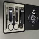 TTJHGYQO 6-Piece Nail Clipper Set with Nail File, Tweezers and ingrown toenail Removal kit Travel Nail kit for Men and Women (Moon Black) Pack of 2