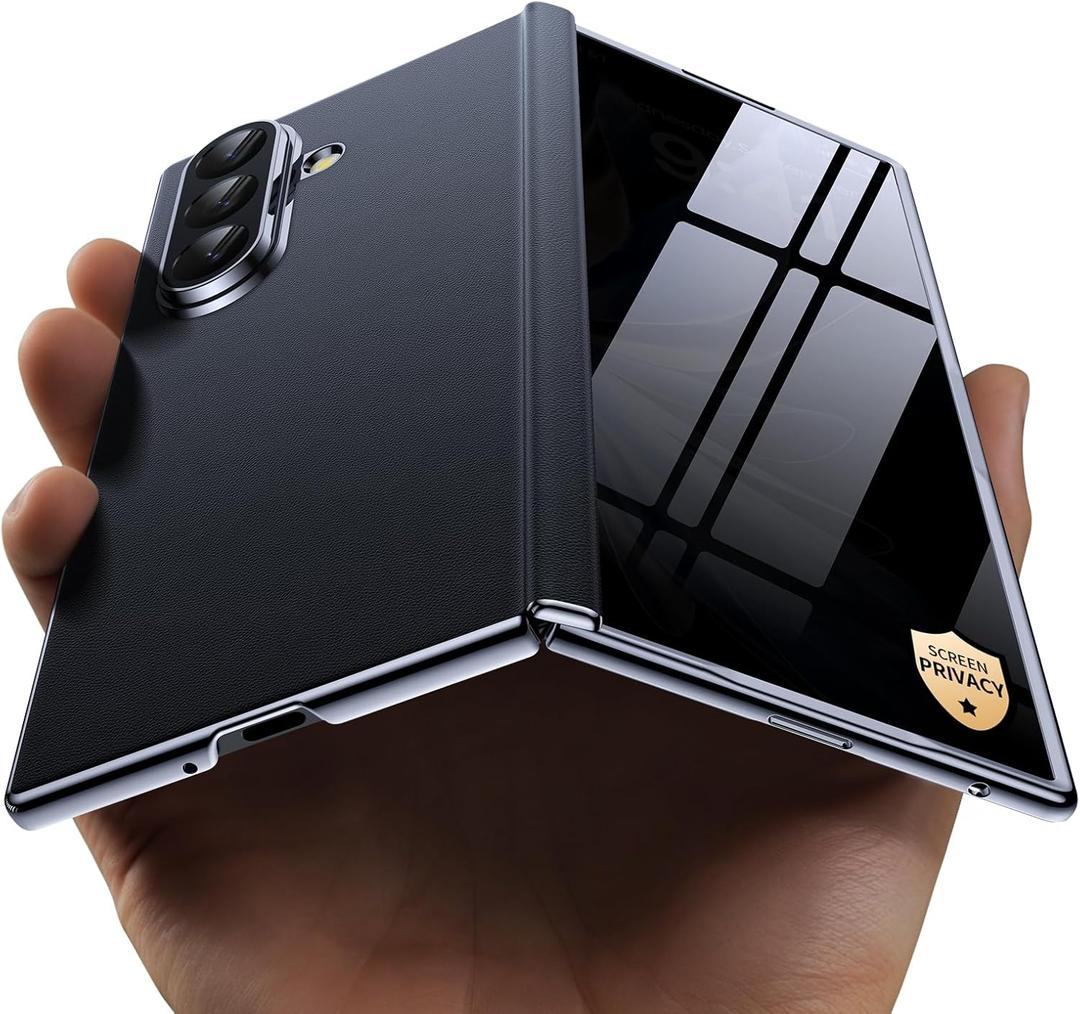 for Z Fold 7 Case Luxury Leather with Privacy Screen Protector [Hinge Protection],[Fit for Magsafe],Camera Protection Magnetic for Samsung Galaxy Zfold 7 Case Black