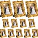 Vicenpal 12 Pcs Gold Tiny Picture Frame 2.5 x 1.6 Inch Small Vintage Oval Picture Frames Stylish Vintage Baroque Ornate Antique Resin Oval Table Display for Home Wedding (Antique Style)