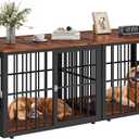 88.6" Large Dog Crate Furniture, Wooden Dog Kennel with Bowls & 3 Doors, Double Crate Furniture TV Stand for Medium Large Dogs, Brown