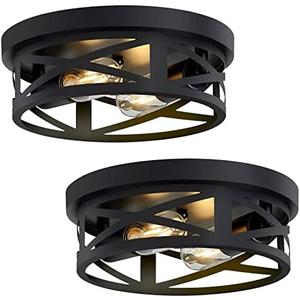 SKEJAO Flush Mount Ceiling Light Fixture,Black 2-Light Hallway Light Fixtures Ceiling,Light Fixtures Ceiling Mount for Farmhouse,Kitchen,Hall (2 Pack)