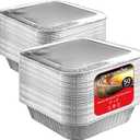 Stock Your Home 8 Square Foil Pans with Lids (50 Pack) - Foil Cake Pans with Covers - Aluminum Baking Pans - Disposable Cake Pans - 8 Inch Square Pans - Disposable & Recyclable Pans with Lids