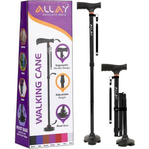 Allay Walking Cane for Men & Women - Foldable, Adjustable, Collapsible Walking Canes for Seniors Balance, Free Standing, Pivot Tip, Heavy Duty, with Travel Bag | Walking Sticks for Seniors & Adults