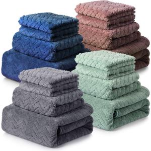 Mixweer 16 Pieces Bath Towels Sets Quick Dry Towel Set for Bathroom Included 4 Bath Towels 4 Hand Towels and 8 Washcloths Absorbent Bath Towel Sets Coral Velvet Towel for Shower Spa Hotel(Dark Color)