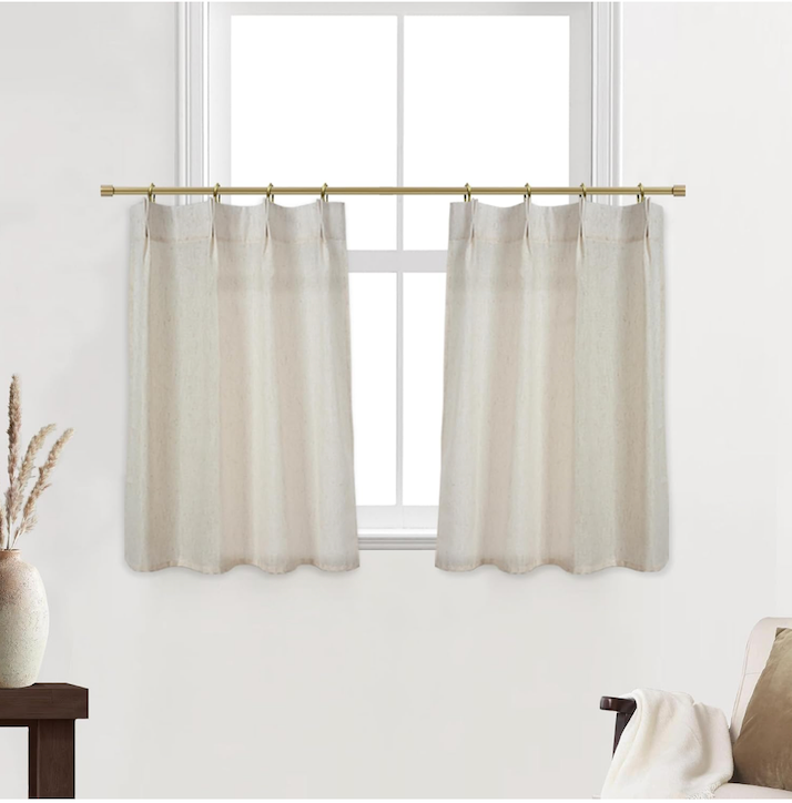 Bathroom Curtains Window,Small Greige Beige Natural Linen Farmhouse Kitchen Curtains, 24"W x 24"L, Pack of 2