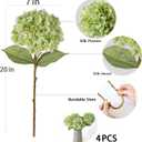mizii 4Pcs Green Artificial Hydrangea Flowers Large Fake Silk Hydrangea Flower with Leaves Stems Realistic Faux Hydrangeas Decorations for Wedding Table Centerpieces Vase Home Decor (Light Green)