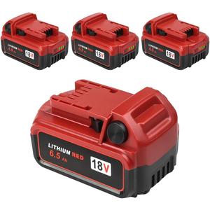 Upgraded 4/pk Replacement for Milwaukee M-18 Battery 6500mAh Replacement for Milwaukee 48-11-1820 48-11-1840 48-11-1850 48-11-1828 48-11-1862 48-11-1852 48-59-1812 48-59-1802 (6.5Ah-4Pcs, Red)