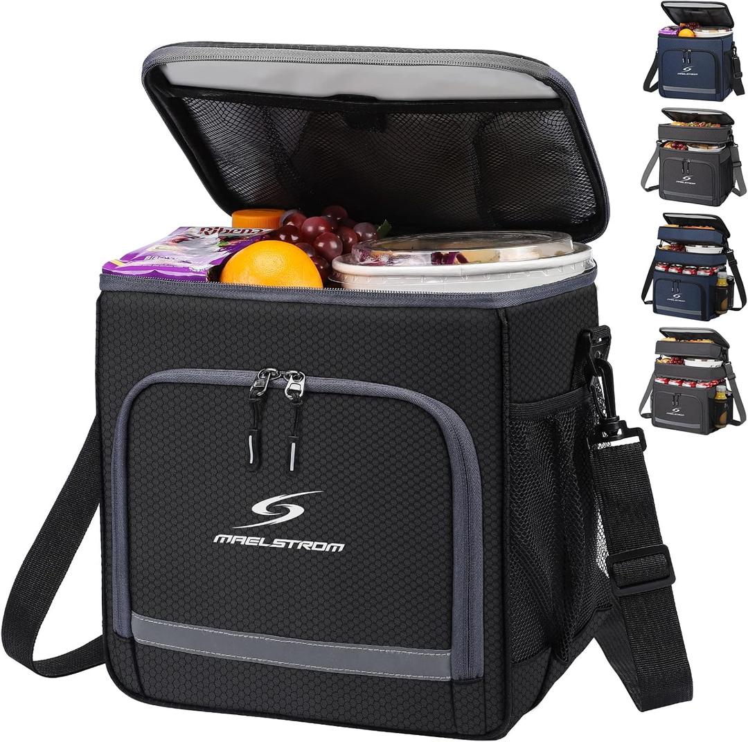 Maelstrom Lunch Box for Men,Insulated Lunch Bag Women/Men,Leakproof Lunch Cooler Bag, Lunch Tote Bag (1.Single-Layer (15L/24cans), 1.Single Layer - Black)