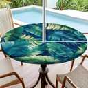 Round Fitted Tablecloth with Umbrella Hole and Zipper Round Tablecloth Decor Indoor Outdoor Waterproof Elastic Washable Table Cover for Kitchen Picnic Party Fits 36"-42" Patio Tables