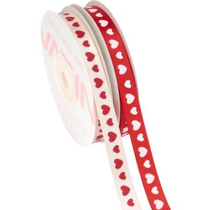 VATIN Valentines Day Ribbon,2 Rolls Heart Satin Ribbon Use for Valentines Day Craft,Gift Wrapping,Home Decor,3/8 Inches Total 30 Yards,Red/Pink/Cream