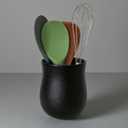 Short Kitchen Utensil Holder for Kitchen Counter, Ceramic Small Utensil Crock & Vase & Holder for Cutlery Spatula Brush Silverware Cooking Utensil Holder (Matte Black)