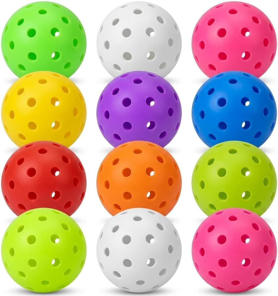 Pickleball Balls,pickleballs,12 Pack Outdoor Pickleball Balls,Bright Multi Colors 40 Hole Durable Plastic pickleball Game,Training & Tournament Play.