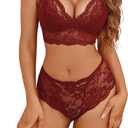 Avidlove Lingerie Set for Women Lace Bra and Panty Sets Sexy Underwear Bralettes Lingerie Outfits (Large, Wine Red)