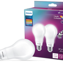 PHILIPS LED 75W A21 2-Pack WhiteDial Multi-CCT (5000K) 1100 Lumen (9W = 75W) Dimmable Clear Flicker-Free Light Bulbs
