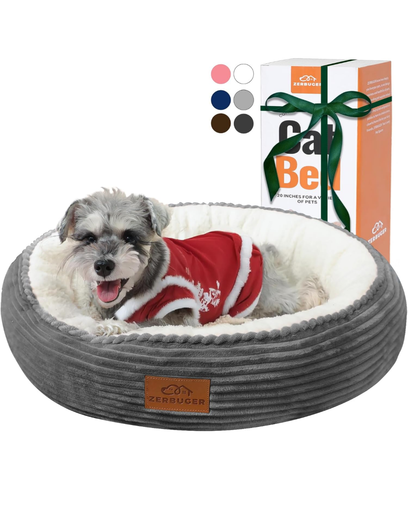 23in Round Cat Dog Bed for Large Medium Small Dogs Cats, Machine Washable Sleeping Sofa, Non-Slip Bottom Breathable Soft Calming Pet Cuddler for Indoor/Outdoor/Car/Cage, Dark Grey