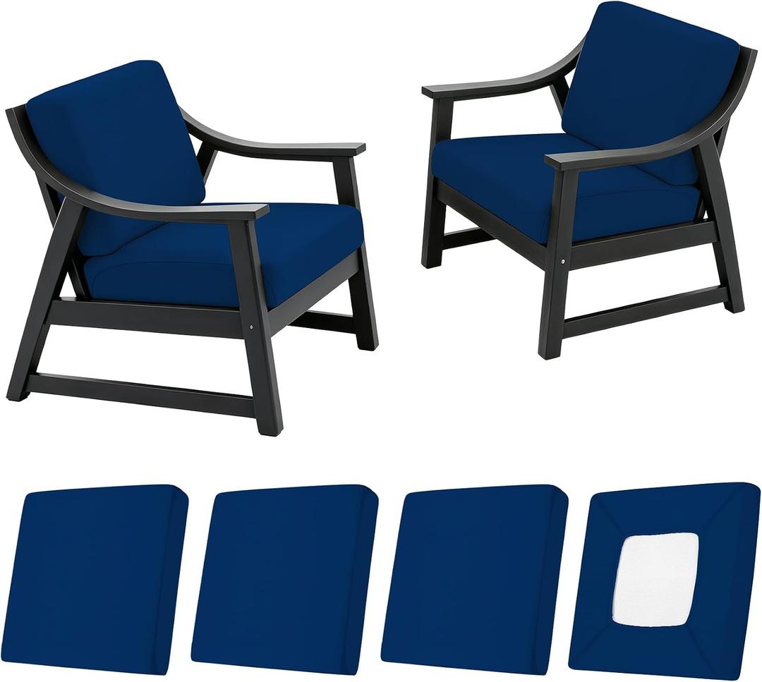 NettyPro Stretch Patio Chair Seat Cushion Covers Set of 4, Elastic Outdoor Cushion Slipcover Replacements for Most Couch Sofa Chairs, Washable Reusable Furniture Protectors, Royal Blue