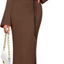 ZESICA Fall Cocktail Dresses for Women 2026 Long Sleeve Elegant Semi Formal Party Bodycon Slimming Business Casual Midi Dress,Brown,Large