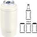 4-in-1 Skinny Can Cooler Double Wall Stainless Steel Insulated Can Holder, Can Coozie, Works With 12 Oz Slim Can, Standard Cans, Beer Bottles & As Pint Cups (Light Beige)